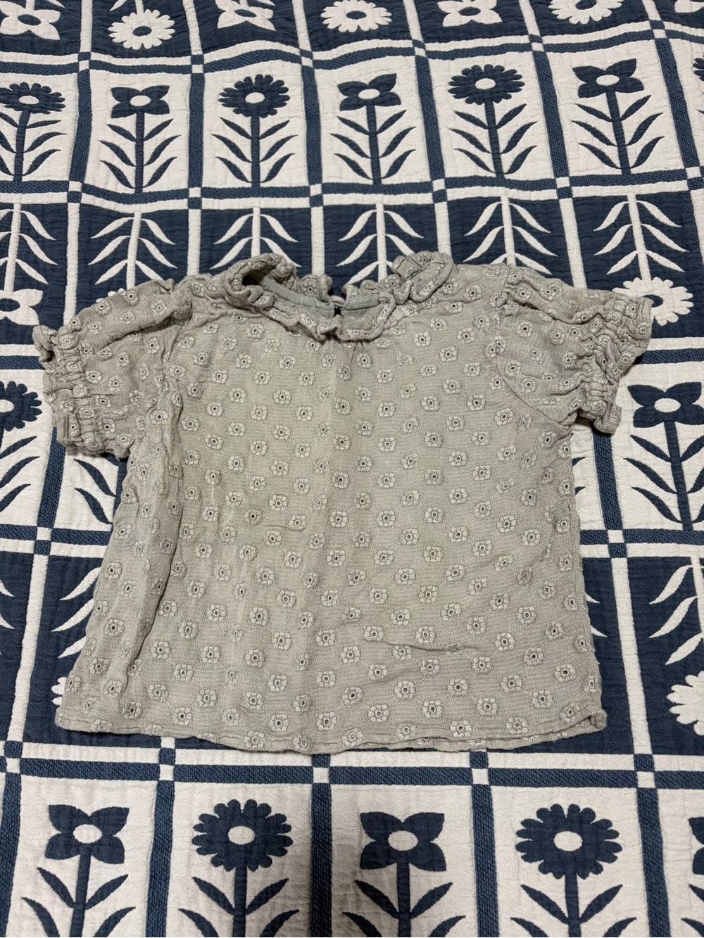 Rylee and Cru Light Green Eyelet Ruffle Neck Blouse